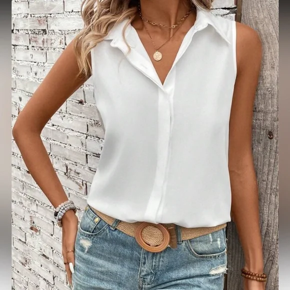 New Sleeveless White Blouse - Picture 5 of 5